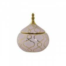 Pudełko na biżuterię DKD Home Decor Porcelana Różowy Złoty 14 x 14 x 17 cm