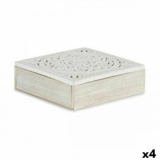Pudełko ozdobne Biały Drewno 22 x 7,5 x 22 cm (4 Sztuk)