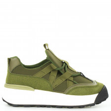 sneakersy na platformie z zamszowymi wstawkami zielone khaki-36