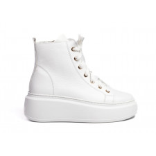 Sneakersy wysokie na platformie skórzane białe Sempre 23-396-36