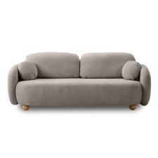 Sofa rozkładana Formosa z pojemnikiem, beżowoszara, boucle, nóżki kulki