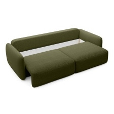 Sofa rozkładana Mossa oliwkowozielona z pojemnikiem, obłe kształty