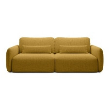 Sofa rozkładana Mossa z pojemnikiem, musztardowa, obłe kształty
