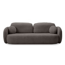 Sofa rozkładana Olio z pojemnikiem, brązowa, boucle, obłe kształty