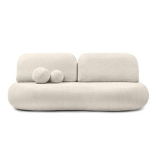 Sofa z funkcją spania i pojemnikiem Dolce, kremowa, boucle, obłe kształty