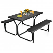 Stół piknikowy do ogrodu z ławką czarny