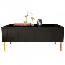 stolik kawowy glamour 120 x 55 x 49 cm, 2 klapy, czarny wysoki połysk, złote nóżki 