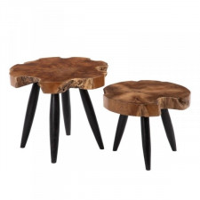 Stolik Naturalny Czarny drewno tekowe 50 x 50 x 40 cm