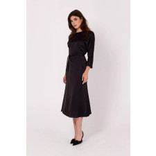 Sukienka midi z satynowego materiału (Czarny, L)