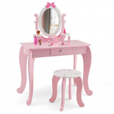 Toaletka dziecięca z lustrem i taboretem różowa