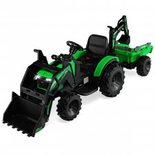 Traktor elektryczny 12 V dla dzieci z przyczepką zielony
