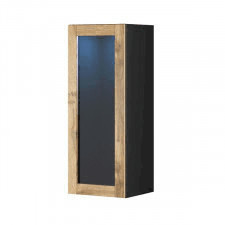 witryna wisząca przeszklona vidago 90 cm, 1 drzwi, korpus czarny mat, fronty dąb wotan 