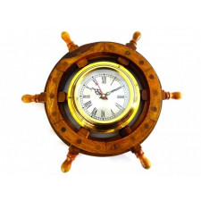 Zegar marynistyczny w drewnianym kole sterowym - WC65