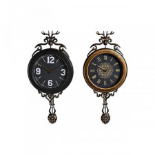Zegar Ścienny DKD Home Decor 27 x 7,5 x 57,5 cm Szkło Czarny Złoty Żelazo Wahadło (2 Sztuk)