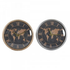 Zegar Ścienny DKD Home Decor 46 x 6,5 x 46 cm Szkło Srebrzysty Czarny Złoty Brązowy Żelazo Mapa Świa