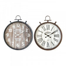 Zegar Ścienny DKD Home Decor 60 x 6 x 75 cm Szkło Biały Ciemny szary Żelazo Drewno MDF (2 Sztuk)