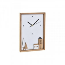 Zegar Ścienny DKD Home Decor Biały Brązowy Drewno Domy Miejska 20 x 4 x 30 cm