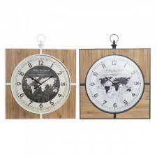 Zegar Ścienny DKD Home Decor Czarny Biały Żelazo Vintage 60 x 4,5 x 60 cm Drewno MDF Mapa Świata (2 