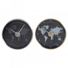 Zegar Ścienny DKD Home Decor Czarny Złoty Srebrzysty Aluminium Szkło Mapa Świata 30 x 4,3 x 30 cm (2
