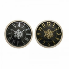 Zegar Ścienny DKD Home Decor Czarny Złoty Srebrzysty Szkło Drewno MDF 68 x 8 x 68 cm (2 Sztuk)