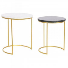 Zestaw 2 stołów DKD Home Decor Biały Czarny Złoty Metal Marmur 40 x 40 x 46,5 cm