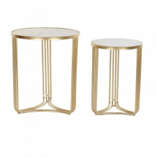 Zestaw 2 stołów DKD Home Decor Biały Złoty Metal Marmur 47,5 x 47,5 x 56 cm