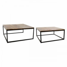 Zestaw 2 stołów DKD Home Decor Brązowy Czarny Metal Drewno mango 90 x 90 x 40 cm