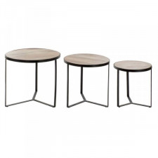 Zestaw 3 stołów DKD Home Decor Brązowy Czarny Metal Plastikowy Drewno mango 60 x 60 x 55 cm