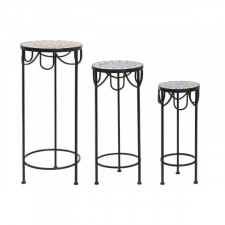 Zestaw 3 stołów DKD Home Decor Niebieski Ceramika Czarny Kuźnia 30 x 30 x 69 cm (3 Części)