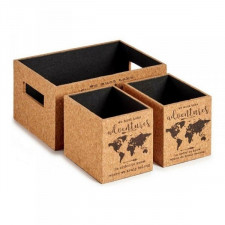 zestaw dekoracyjnych pudełek Brązowy Mapa Świata 3 Części Korek Drewno MDF