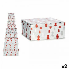 zestaw dekoracyjnych pudełek Choinka Biały Czerwony Srebrzysty Karton (2 Sztuk)