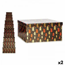 zestaw dekoracyjnych pudełek Choinka Czarny Czerwony Złoty Karton (2 Sztuk)