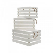 zestaw dekoracyjnych pudełek Decoris Biały Z uchwytami Drewno (3 Części)