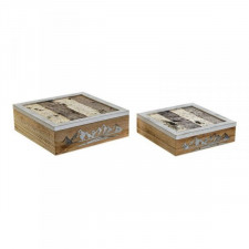 zestaw dekoracyjnych pudełek DKD Home Decor 8424001775835 Metal Drewno Brązowy Biały 24 x 24 x 7,5 c