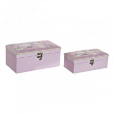 zestaw dekoracyjnych pudełek DKD Home Decor Niebieski Różowy Drewno MDF 22 x 12 x 10 cm (2 Sztuk)