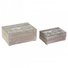 zestaw dekoracyjnych pudełek DKD Home Decor Słoń Biały Drewno mango 18 x 13 x 8 cm (2 Sztuk)