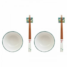 Zestaw do Sushi DKD Home Decor 25 x 25 x 6,5 cm Porcelana Drewno Biały Kolor Zielony Orientalny (6 C
