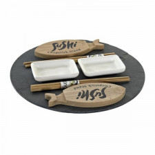 Zestaw do Sushi DKD Home Decor Czarny Naturalny Ceramika Bambus Plastikowy Deska Orientalny 33 x 33 