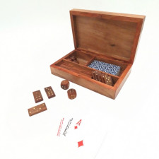 Zestaw gier - karty, domino, kości w pudełku drewnianym - DNU-011