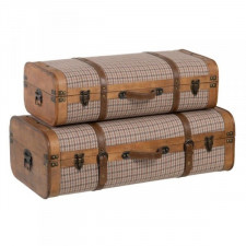 Zestaw kufrów 80 x 41,5 x 25 cm Tkanina syntetyczna Drewno Krata (2 Części)
