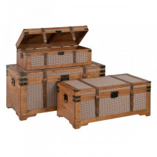 Zestaw kufrów 90 x 47 x 45 cm Tkanina syntetyczna Drewno Krata (3 Części)