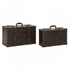 Zestaw kufrów DKD Home Decor 59 x 35 x 24 cm Drewno Poliuretan Ceimnobrązowy Vintage