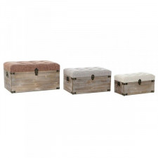 Zestaw kufrów DKD Home Decor 65 x 38 x 34 cm Naturalny Szary Beżowy Drewno Brązowy Tradycyjny