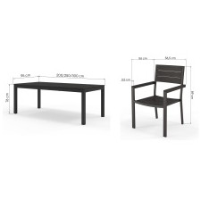 Zestaw ogrodowy Machio stół rozkładany 200-300 cm + 6 krzeseł, aluminiowy, czarny, polywood