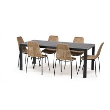 Zestaw ogrodowy Oazis stół 150 cm + 6 krzeseł, aluminiowy, czarny, polywood, technorattan