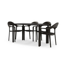 Zestaw ogrodowy Somero, stół + 4 krzesła z imitacją plecionki, czarny