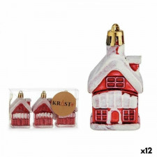 Zestaw ozdób bożonarodzeniowych Dom Biały Czerwony Złoty Plastikowy 2,5 x 7 x 4 cm (12 Sztuk)