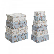 Zestaw pudełek do łączenia w organizer DKD Home Decor Niebieski Biały Kvety Karton (43,5 x 33,5 x 15
