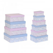 Zestaw pudełek do łączenia w organizer DKD Home Decor Niebieski Różowy Karton (43,5 x 33,5 x 15,5 cm
