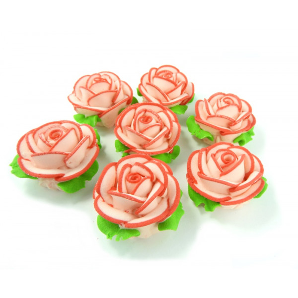 Kwiat cukrowy róża średnia brzoskwiniowa do dekoracji tortu 7 szt.